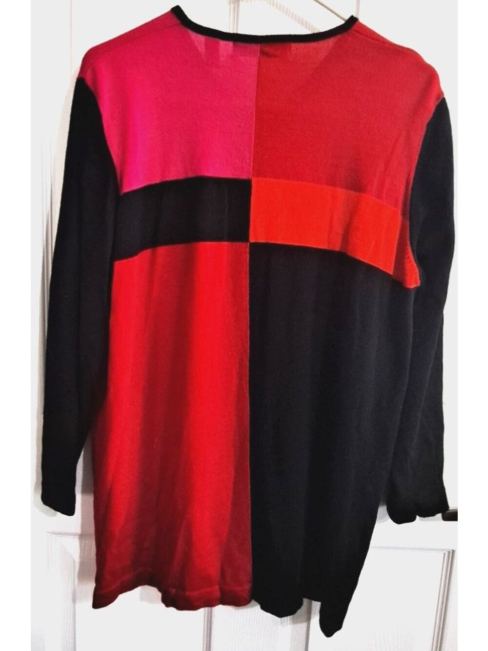 Valerie Stevens Women's 1X Colorblock Merino Wool Full Zip Cardigan Colorful - Picture 3 of 7